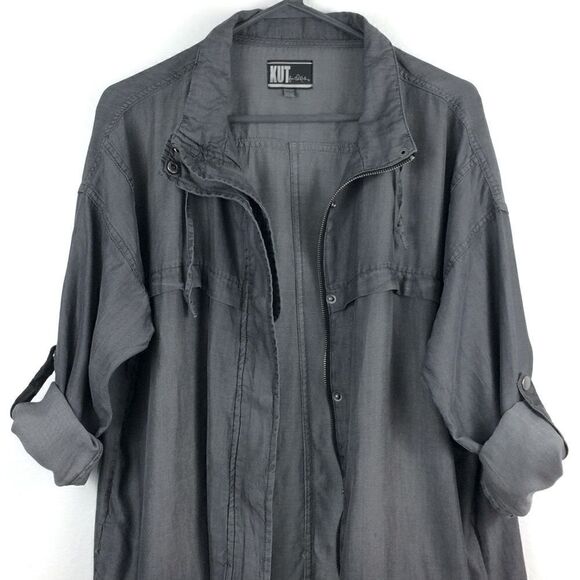 Kut from the Kloth gray chambray zip up Tencel jacket-L - Picture 4 of 8
